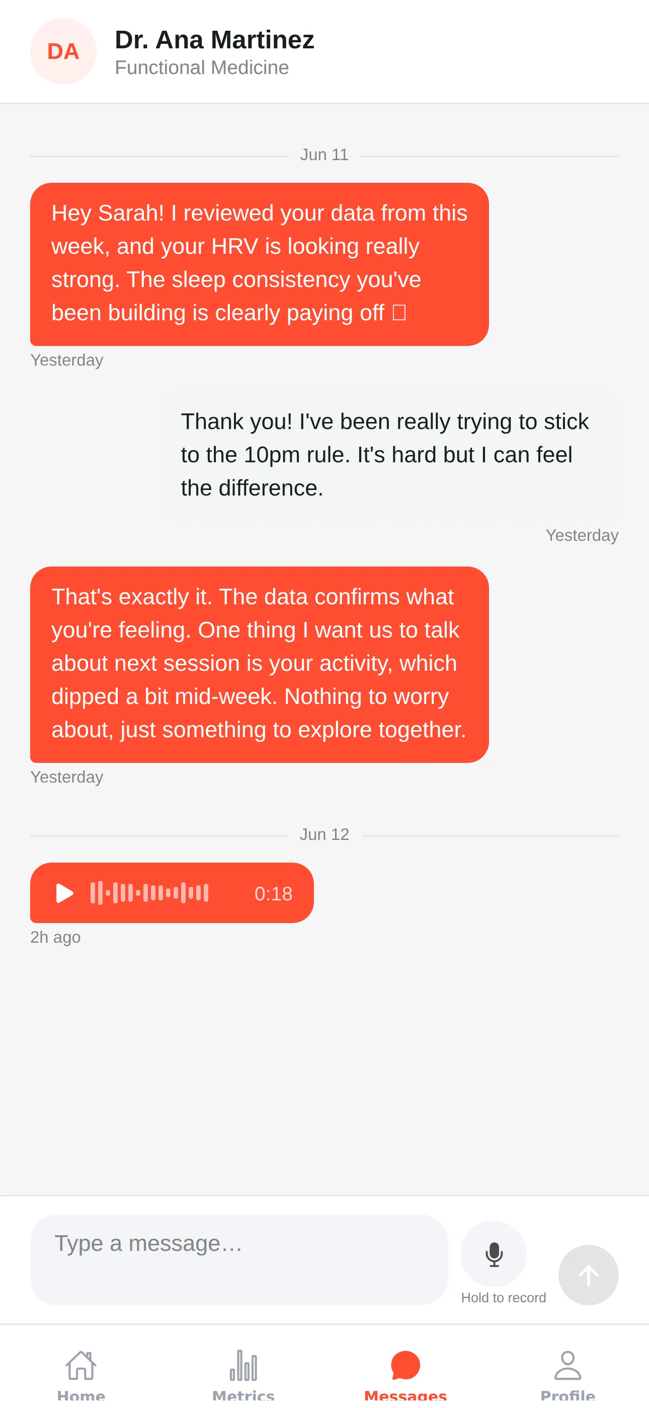 Coach messages and client updates, in sync between sessions